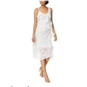 Taylor Womens Ruffled Sleeveless cream Midi dress